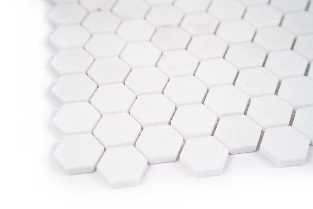 Tidal Thassos White Mini Hexagon Honed Marble Mosaic Tile