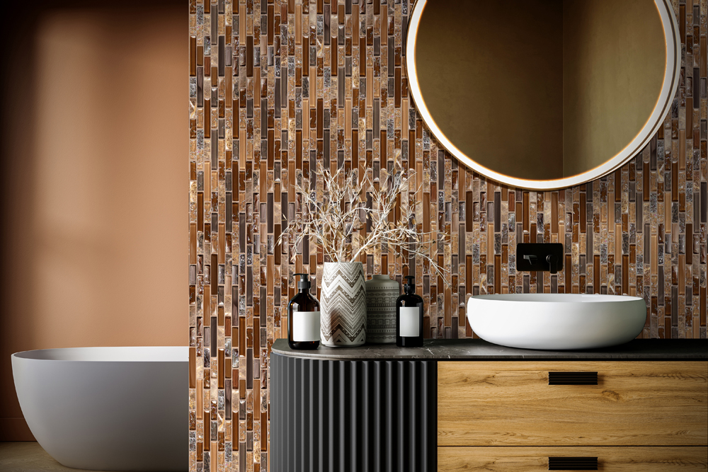 Kaia Brown Mix Interlocking Linear Glass Mosaic Tile