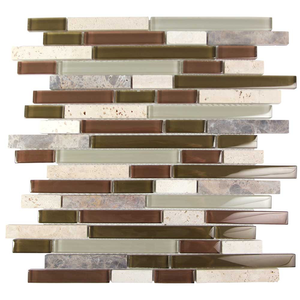 Java Green Interlocking Linear Glass Mosaic Tile