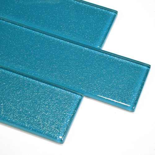Asea Oceanique Sparkle Turquoise Blue 2x12 Subway Glass Tile - Box