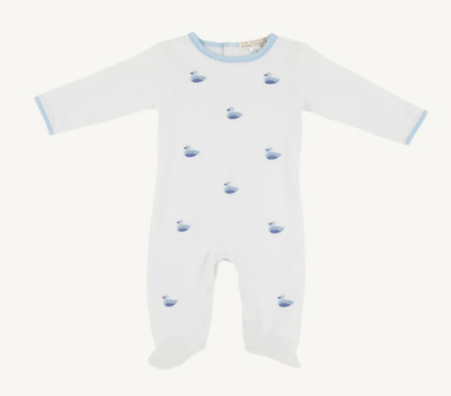Rock Me Romper in Worth Avenue White with Duck Embroidery