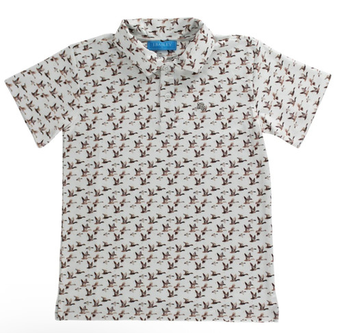 Short Sleeve Performance Henry Polo in Tan with Ducks