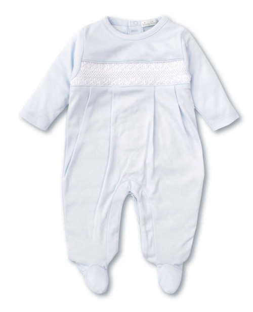 Hand Smocked CLB Charmed Footie in Blue with White