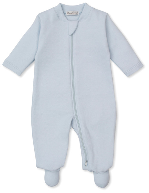 Sweet Homecoming Jacquard Zip Footie in Blue