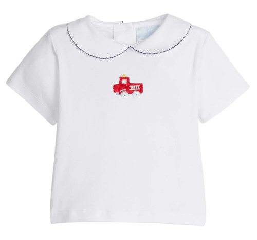 Boys Crochet Peter Pan Collared Shirt in Fire Truck