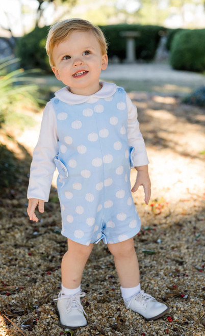 White Knit Top in Pink and Blue Pumpkins