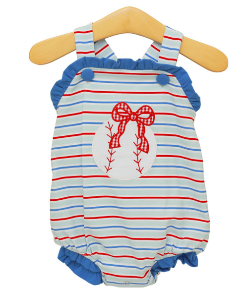 Girls Ruffle Sunsuit in Play Ball
