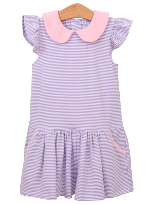 Genevieve Dress in Lavender Stripe with Light Pink