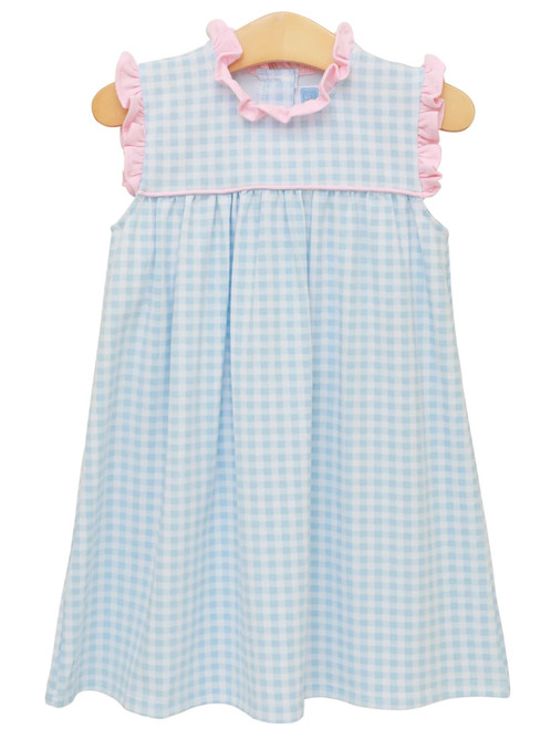 Meredith Dress in Light Blue Gingham and Pink