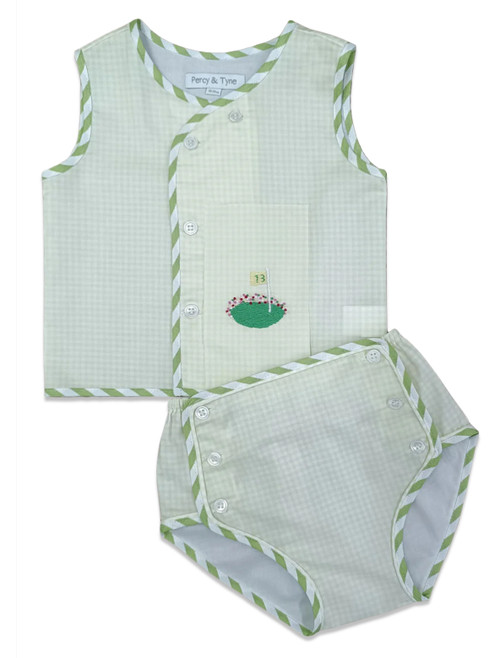 Snead Diaper Set in Bermuda Stripe with Golf