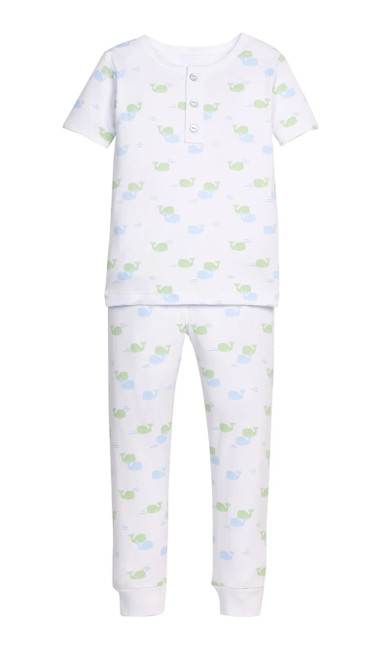 Short Sleeve Printed Jammies in Blue Whales