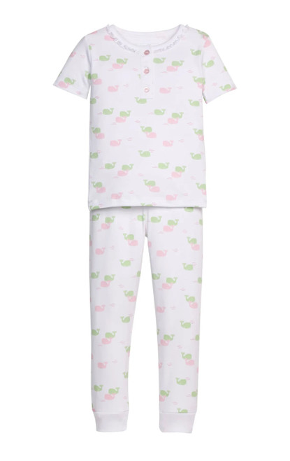 Short Sleeve Ruffled Printed Jammies in Pink Whales