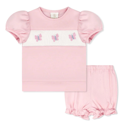 Lagniappe Bloomer/Short Set in Petal Pink with Butterflies