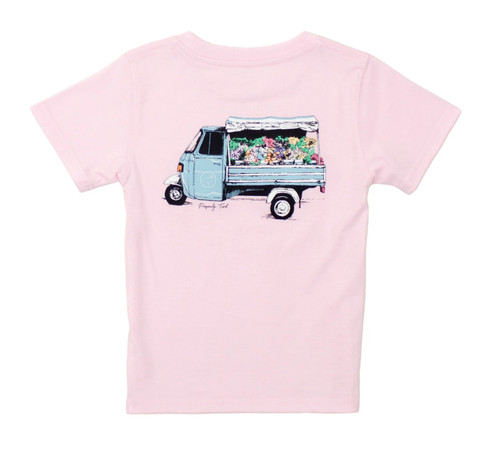 Girls Short Sleeve Tee in Fresh Florals on Rose