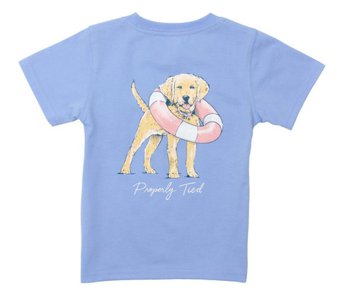 Girls Short Sleeve Tee in Lifeguard Pup on Light Blue