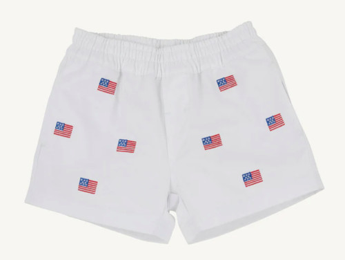 Critter Sheffield Short in Worth Avenue White with American Flag Embroidery