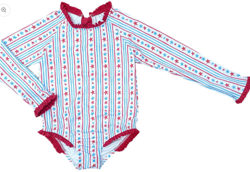 Leighton One Piece Rash Guard Swim in Patriotic Stars and Stripes PREORDER
