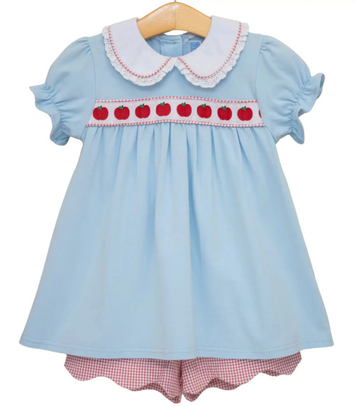 Girls Scalloped Short Set in Apple Ribbon