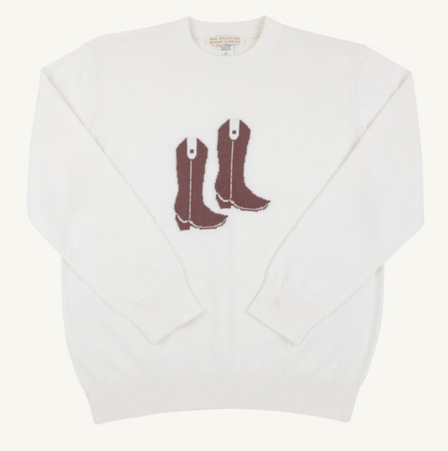 Isaac’s Intarsia Sweater in Palmetto Pearl with Cowboy Boot