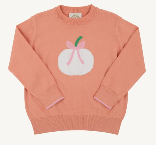 Isabelle’s Intarsia Sweater in Seashore Sherbet with Pumpkin Bow