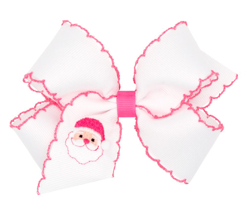 King Moonstitch Bow in White with Pink Santa
