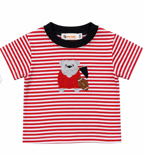 Short Sleeve Tee in Dawg with Football on Red Stripes
