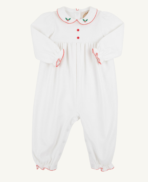 Long Sleeve Britt Romper in Worth Avenue White with Holly
