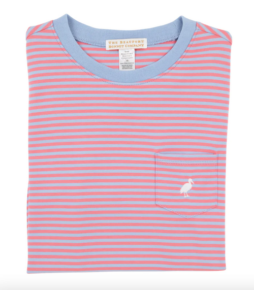 Carter Crewneck - Beale St. Blue and Cay Coral Stripe