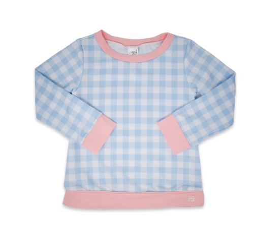 Selena Top - blue gingham with pink