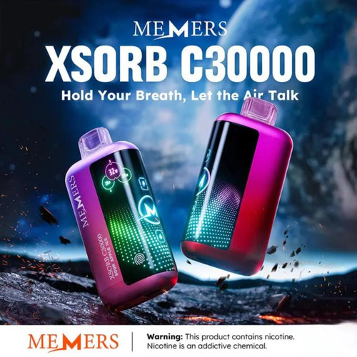 Memers Vape Memers Xsorb C30000, electronic vape device with a digitally illuminated display and sleek design.