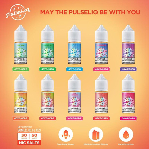 Geek Bar Pulse Liq Nic Salt 30ml by Geek Bar, collection of flavored nicotine salt e-liquids in 30ml bottles with various colors and flavors displayed on an orange gradient background. Geek Bar Pulse Liq Nic Salt 30ml by Geek Bar, collection of flavored nicotine salt e-liquids in 30ml bottles with various colors and flavors displayed on an orange gradient background.