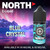 NORTH North Nicotine Salt E-Liquid 30ML, blue crystal flavor e-liquid bottle with mountain and lake background.