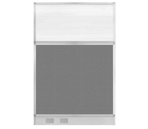 Configurable Acoustic Cubicle Partition Electric Hush Panel 4' x 6' Ash Gray Fabric Clear Fluted Window w/ Electric Channel