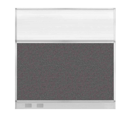 Configurable Acoustic Cubicle Partition Electric Hush Panelª 6' x 6' Charcoal Gray Fabric Clear Fluted Window w/ Electric Channel