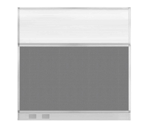 Configurable Acoustic Cubicle Partition Electric Hush Panel 6' x 6' Ash Gray Fabric Clear Fluted Window w/ Electric Channel