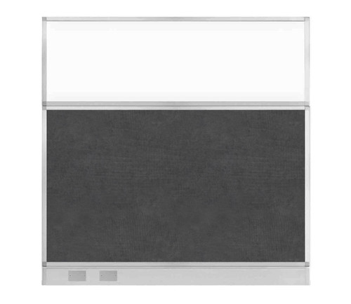 Configurable Acoustic Cubicle Partition Electric Hush Panel 6' x 6' Classic Gray Fabric Clear Window w/ Electric Channel