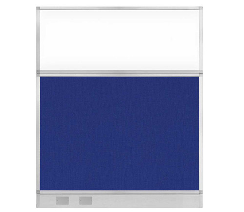 Configurable Acoustic Cubicle Partition Electric Hush Panelª 5' x 6' Royal Blue Fabric Clear Window w/ Electric Channel