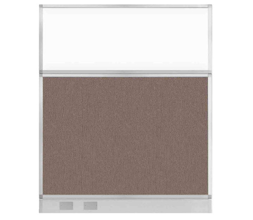 Configurable Acoustic Cubicle Partition Electric Hush Panel 5' x 6' Latte Fabric Clear Window w/ Electric Channel