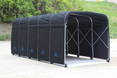 Open ended portable equipment shelter with flooring.