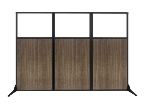 Work Station Screen 99" x 70" Gray Elm Wood Grain With Clear Window