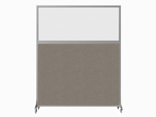 Hush Screen Portable Partition 5' x 6' Warm Pebble Fabric Clear Fluted Window With Wheels