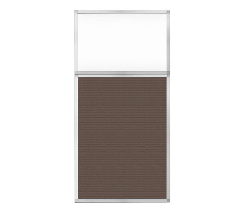 Portable and Acoustic Partition Hush Panel Configurable Cubicle Partition 3' x 6' W/ Window Mocha Fabric Clear Window
