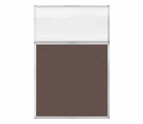 Portable and Acoustic Partition Hush Panel Configurable Cubicle Partition 4' x 6' W/ Window Mocha Fabric Clear Fluted Window