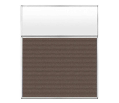 Portable and Acoustic Partition Hush Panel Configurable Cubicle Partition 5' x 6' W/ Window Mocha Fabric Frosted Window