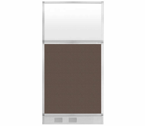 Configurable Acoustic Cubicle Partition Electric Hush Panel 3' x 6' W/ Window Mocha Fabric Frosted Window W/ Electric Channel
