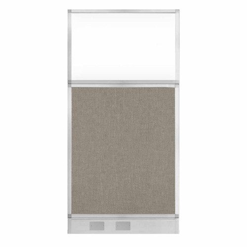 Hush Panel Configurable Cubicle Partition 3' x 6' W/ Window Warm Pebble Fabric Clear Window W/ Electric Channel