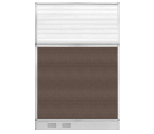 Configurable Acoustic Cubicle Partition Electric Hush Panel 4' x 6' W/ Window Mocha Fabric Clear Fluted Window W/ Electric Channel
