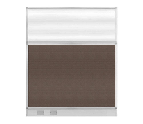 Configurable Acoustic Cubicle Partition Electric Hush Panel 5' x 6' W/ Window Mocha Fabric Clear Fluted Window W/ Electric Channel
