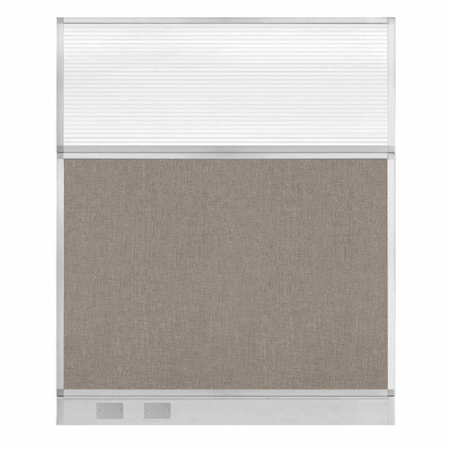Hush Panel Configurable Cubicle Partition 5' x 6' W/ Window Warm Pebble Fabric Clear Fluted Window W/ Electric Channel