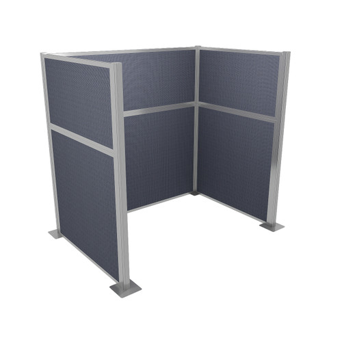 Portable Partition Wall Pre-Configured Hush Panel Cubicle, U Shape 6' x 4' Ocean Woven Fabric - Silver Trim